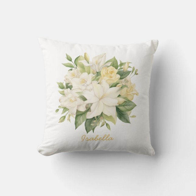 Coussin Personnalisé Joli Aquarelle Gardenias Lilies Flora (Recto)