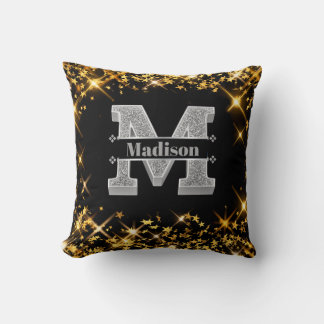 Coussin Personnalisé M Monogramme initial d'argent Votre n