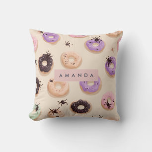 Coussin Personnalisé Mignon Automne Halloween Donut Spider
