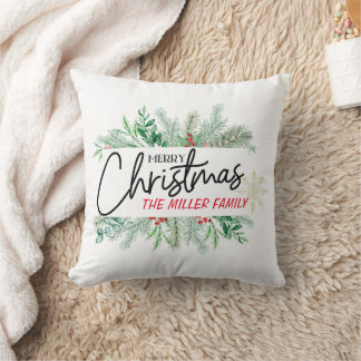 Coussin Personnalisé Moderne Joyeux Noël Nom de famille