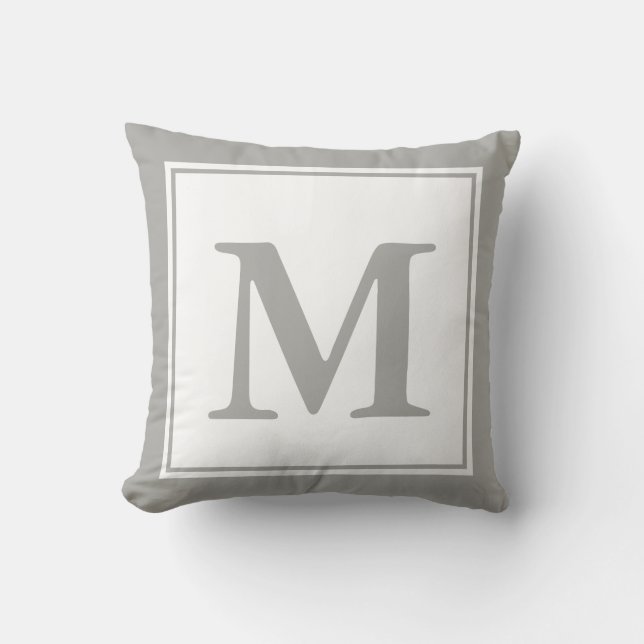 Coussin Personnalisé Monogramme blanc et gris (Recto)
