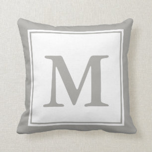 Coussin Personnalisé Monogramme blanc et gris
