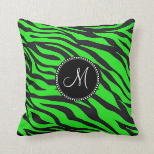 Coussin Personnalisé Monogramme initial néon vert noir Zèb