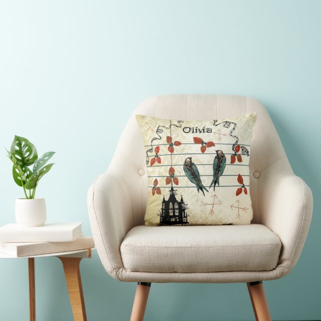 Coussin Personnalisé New Baby Girl's Room mignon Birds (Chaise)