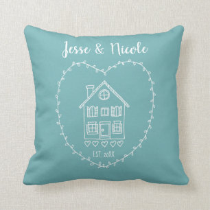 Coussin Personnalisé Nom de couple Maison chauffante Nouv