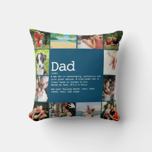 Coussin Personnalisé Papa Définition Photo Collage Bleu