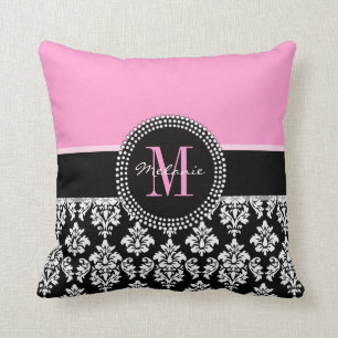 Coussin personnalisé par monogramme noir de rose