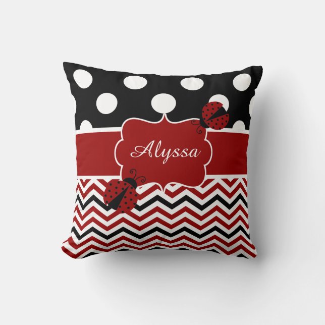 Coussin personnalisé par noir rouge de coccinelle (Recto)