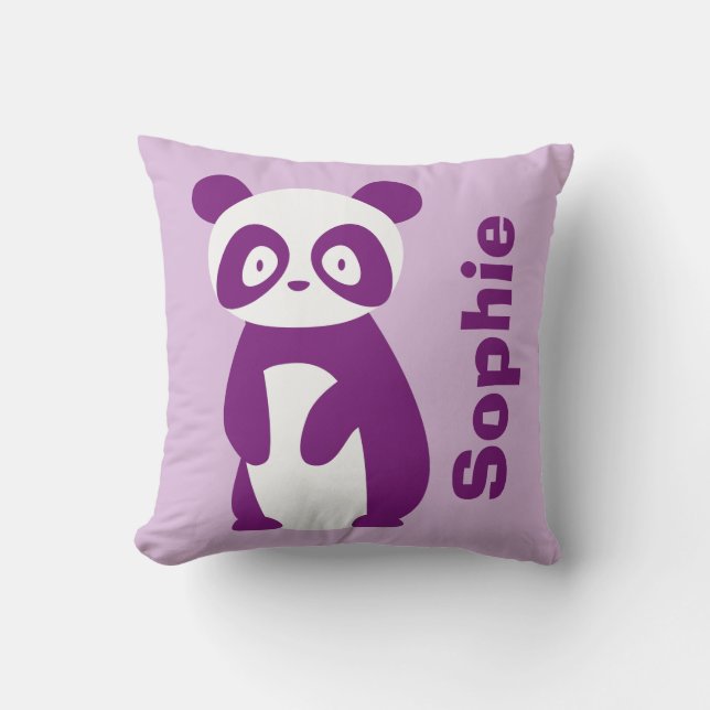 Coussin personnalisé pourpre de panda (tout nom) (Recto)