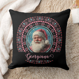 Coussin Personnalisé Retro Père Noël Pinkmas Floral Mandal