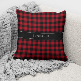 Coussin Personnalisé Rustique Rouge Et Noir Plaid