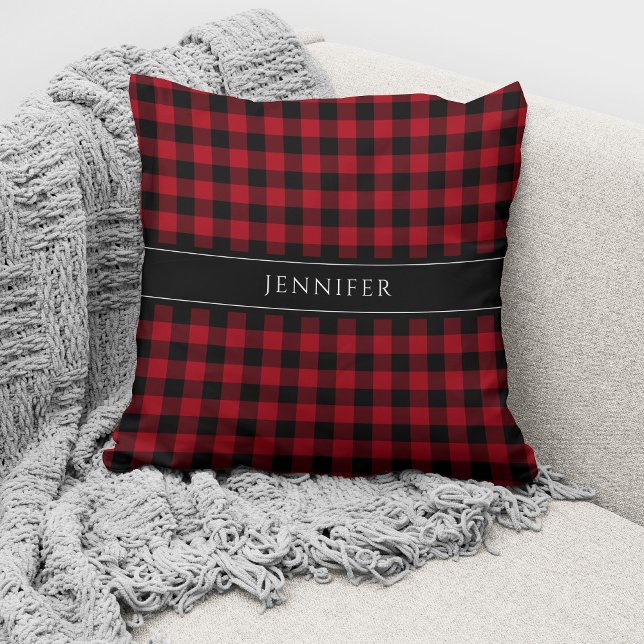 Coussin Personnalisé Rustique Rouge Et Noir Plaid (Créateur téléchargé)