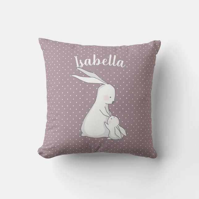 Coussin Personnalisé | Sweet Bunny Love Pink Polka Dot (Recto)