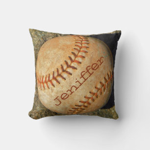 Coussin Personnalisé vintage blanc softball rouge couture
