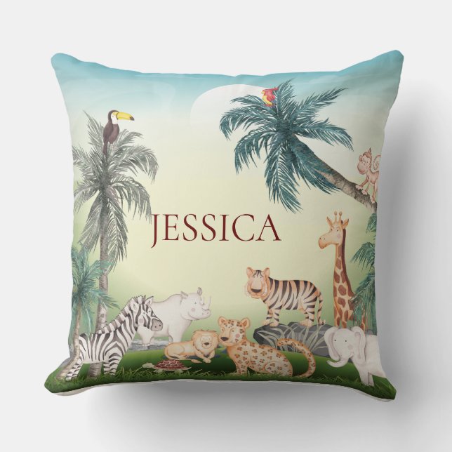 Coussin Personnaliser animal sauvage avec arbre de la jung (Recto)