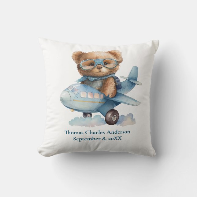 Coussin Personnaliser Baby Bear Airplane Nursery Decor (Recto)
