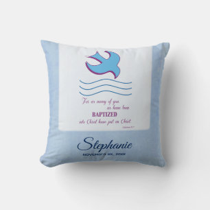 Coussin Personnaliser, Colombe de baptême adulte sur fond