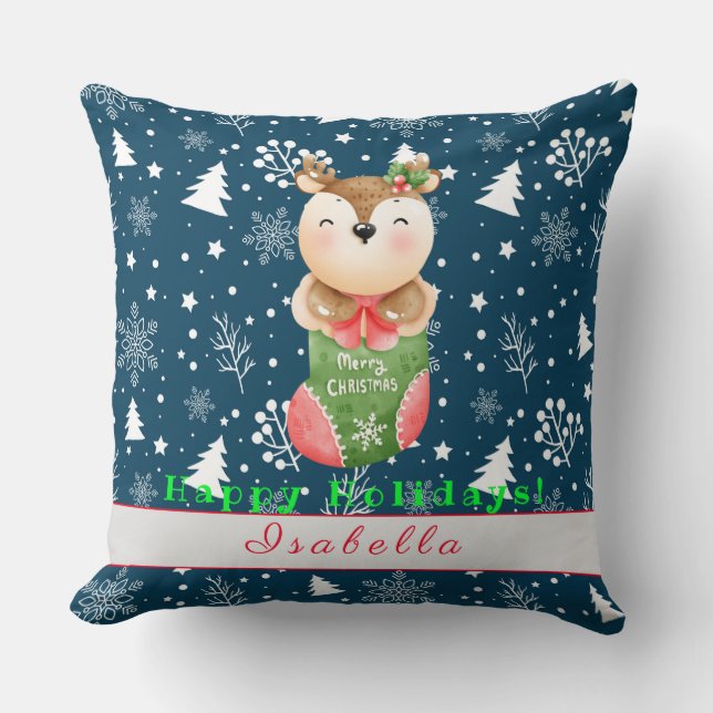 Coussin Personnaliser des fêtes des cerfs Texte et nom 20" (Recto)