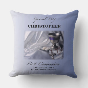 Coussin Personnaliser, Garçon, Première communion bleue