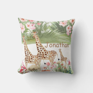 Coussin Personnaliser gouache girafe verdure nurserie