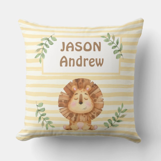 Coussin Personnaliser l'aquarelle Lion stripes bois bébé (Recto)