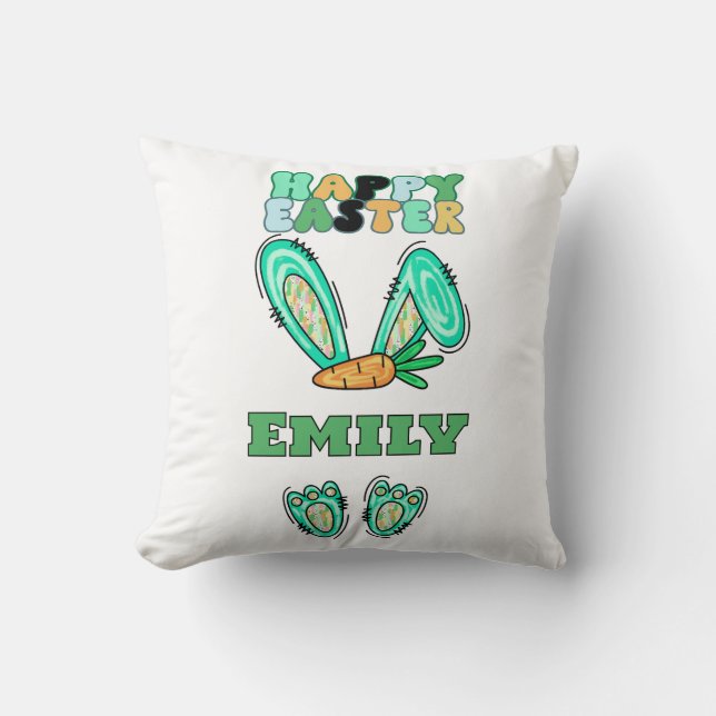 Coussin Personnaliser le nom mignon lapin de Pâques (Recto)