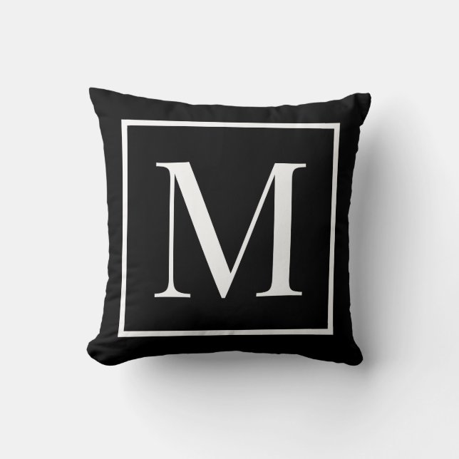 Coussin Personnaliser monogramme noir blanc | Tout arrière (Recto)