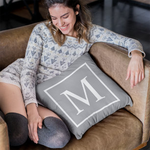 Coussin Personnaliser monogramme sur gris