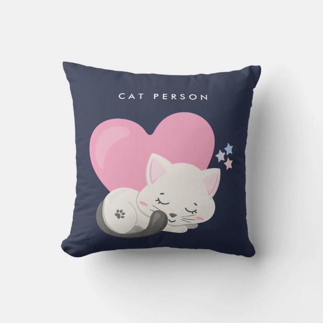 Coussin Personne Chat Texte mignon Blanc Kitty Chat Dormir (Recto)