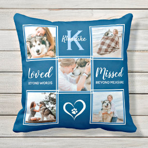 Coussin Pet Dog Memorial Keepsaké bleu photo Collage