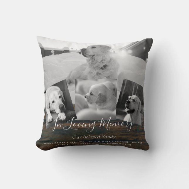 Coussin Pet Dog Memorial Photo Collage Poème du Souvenir (Recto)