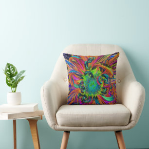 Coussin Pétales de fleurs de dahlia psychédéliques et colo