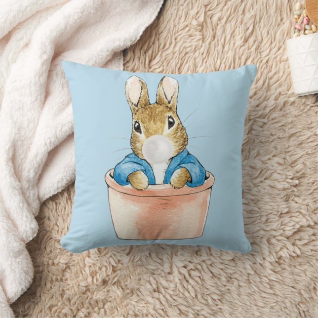 Coussin Peter le lapin en pot blanc Bubble gomme (Couverture)