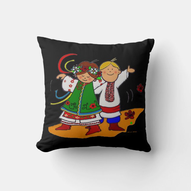 Coussin Petit art populaire d'Ukrainien de danseurs (Recto)