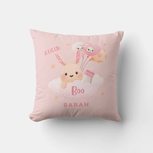 Coussin Petit Baby shower d'Halloween rose Boo (Recto)