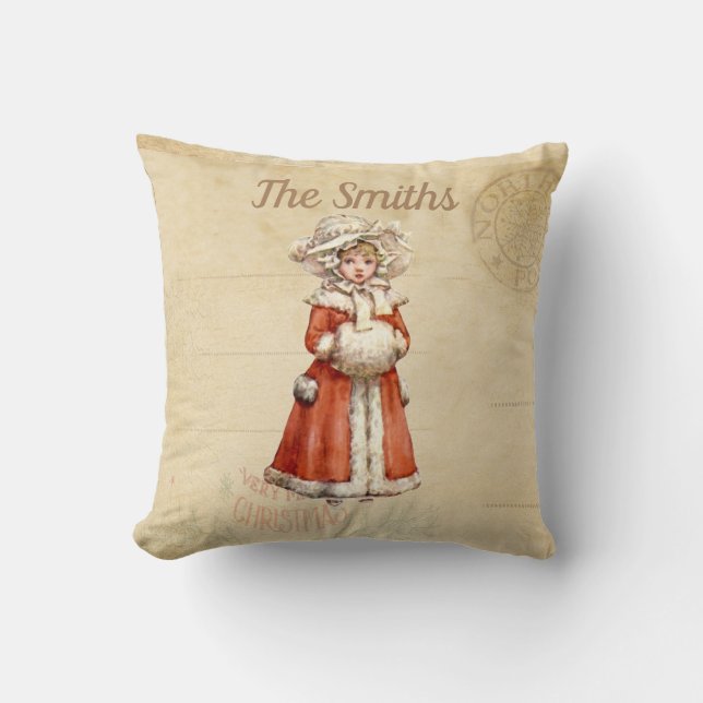 Coussin Petit Caroleur victorien Noël personnalisé (Recto)
