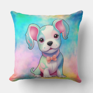 Coussin Petit Chiot mignon sur Arrière - plan multicolore