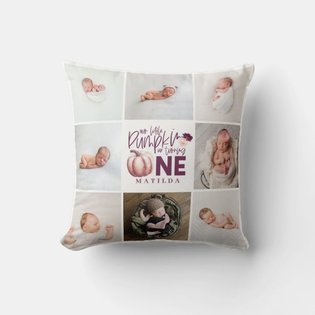 Coussin petit citrouille violet 1er anniversaire multi pho (Recto)