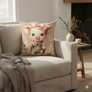 Coussin Petit Cochon Fantaisiste en Salopette Pastel Marro