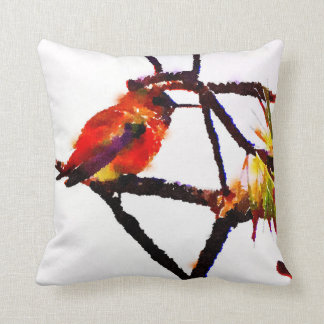 Coussin Petit colibri bronze, or, rouge et violet