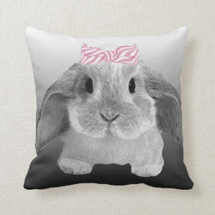 Coussin Petit lapin adorable avec un arc rose