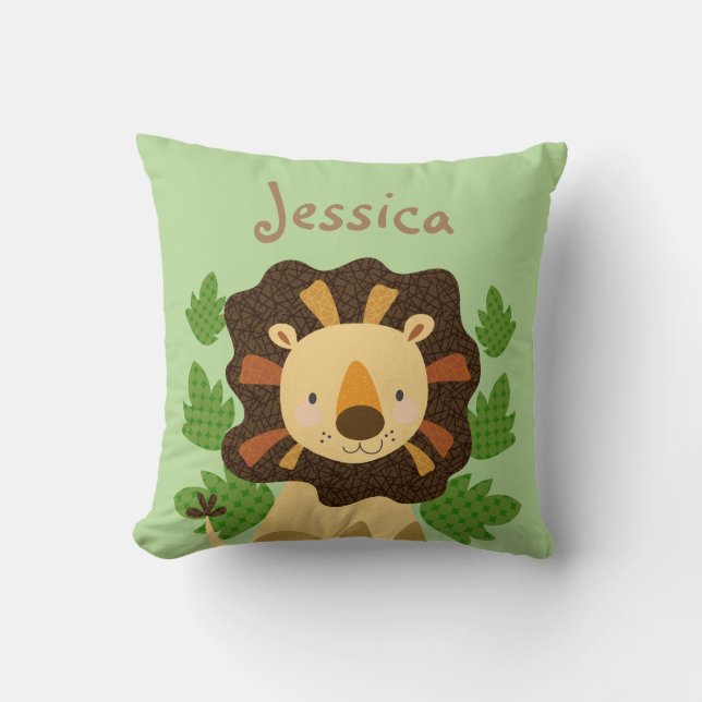 Coussin Petit lion heureux de jungle personnalisé (Recto)