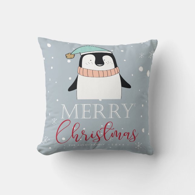 Coussin Petit manchot de Noël personnalisé (Recto)