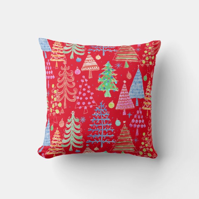 Coussin Petit sapin de Noël Motif bleu vert rouge (Recto)