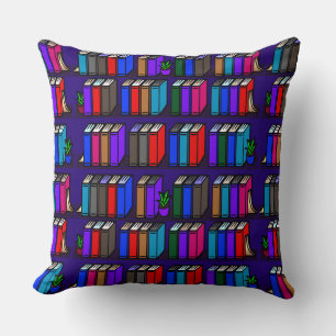 Coussin Petite bibliothèque étagères de livres violet