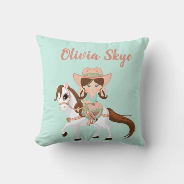 Coussin Petite cow-girl sur des filles de cheval (Recto)