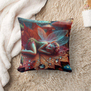 Coussin Petite fée Whimsical dormant sur une feuille