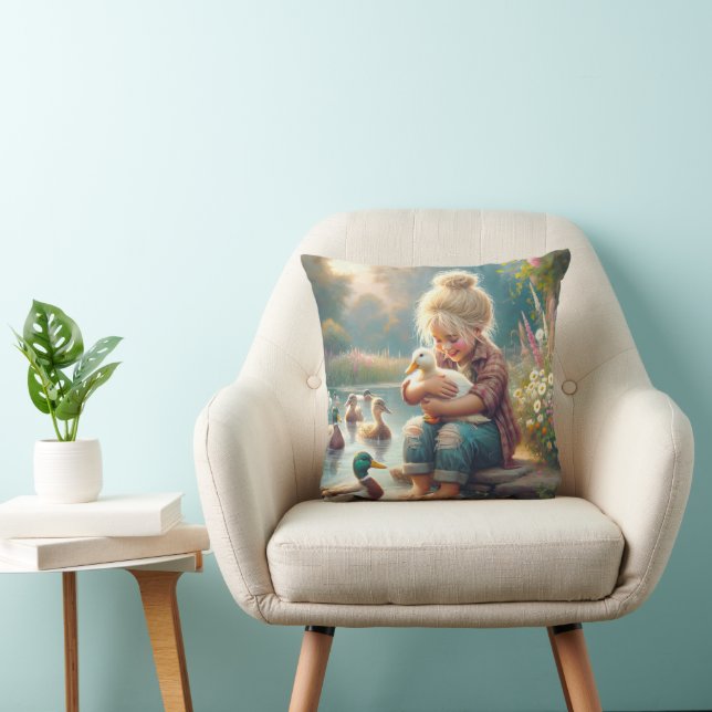 Coussin Petite fille avec canards (Chaise)