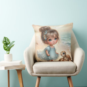Coussin Petite fille avec tortue