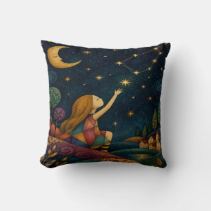 COUSSIN PETITE FILLE FANTAISISTE ATTRAPANT LES ÉTOILES